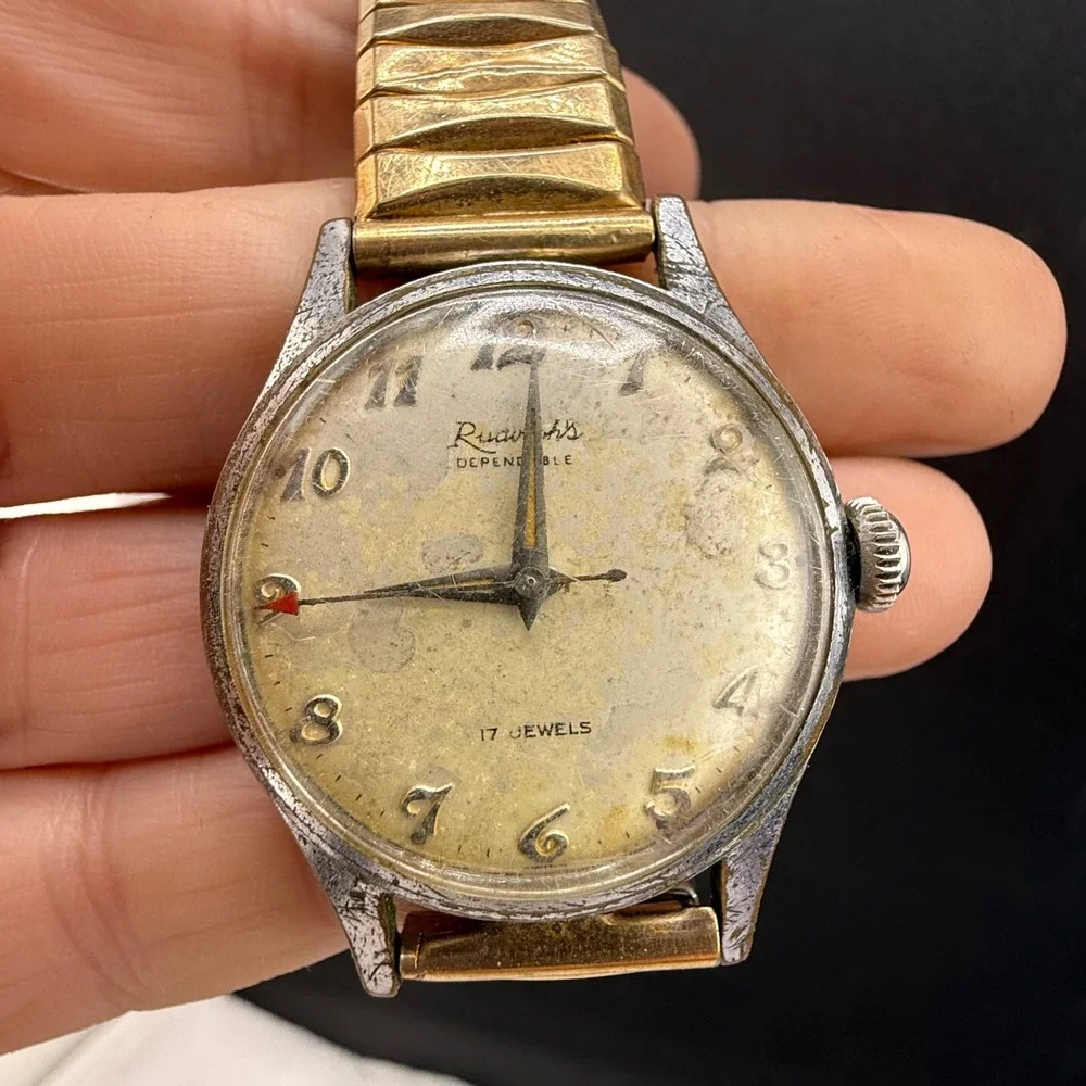 Rudolph's Dependable Watch 17 Jewels Manual Mens 6.25in NON WORKING